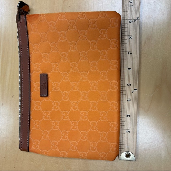 Gucci Orange Monogram Pouch – GG Satin with Leather Trim, Made in Italy - Picture 9 of 9